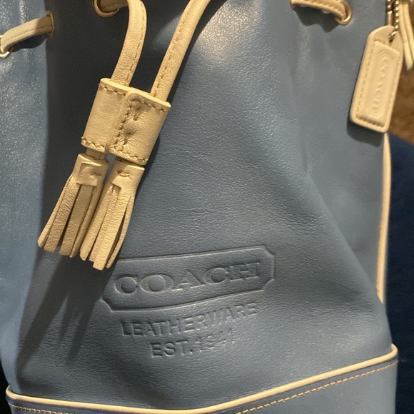 COACH blue & white  leather mini bucket drawstring bucket crossbody shoulder bag - Picture 3 of 7